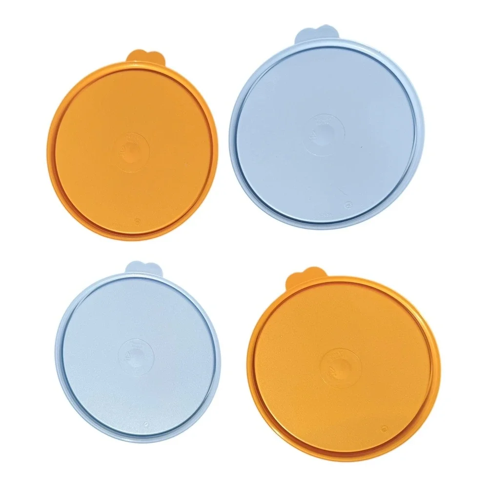 Vintage Tupperware Round Replacement Lids Set of 4 Orange Blue 6 Inch 227-28